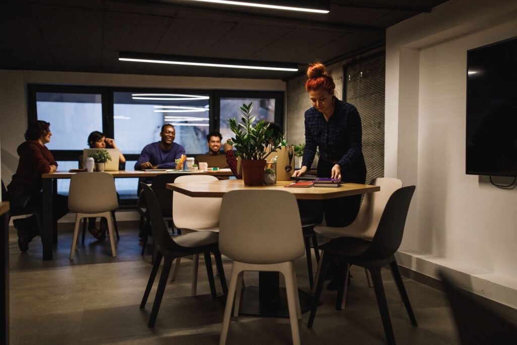 Coworking space with diverse colleagues for a new team member