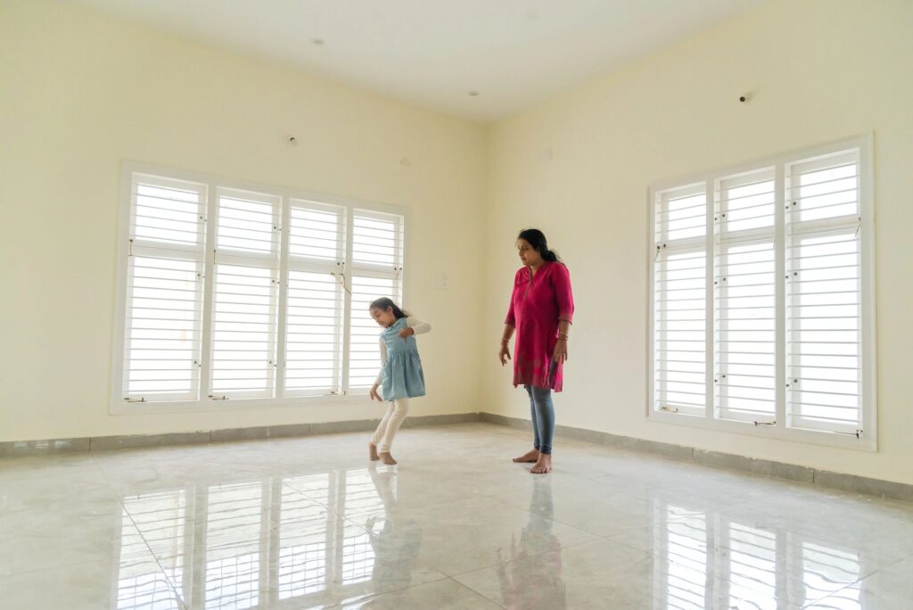 Happy family enjoying a clean home living space